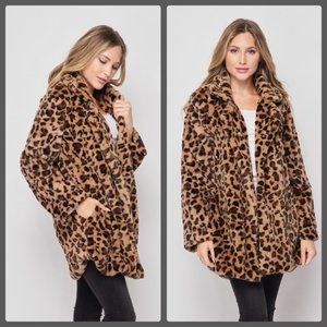 NEW WOMENS FAUX FUR SUPER SOFT LEOPARD TEDDY JACKET